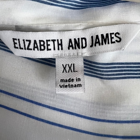 Elizabeth and James Tie Neck Button Down Shirt Blue White Striped Long Sleeve - Picture 7 of 7